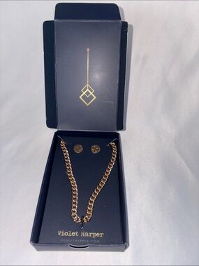 Gold Chain Necklace and Stud Earrings Set